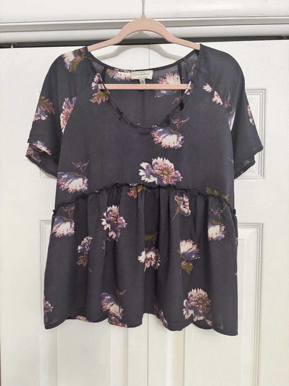 Lucky Brand Women's Floral Print Peplum Blouse Size M